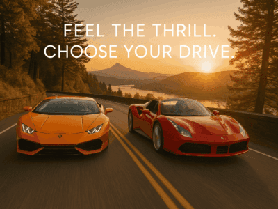 Lamborghini and Ferrari driving through Portland’s scenic highway