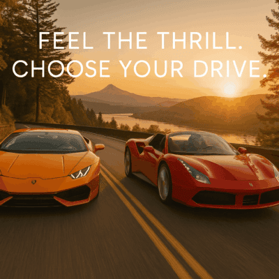 Lamborghini and Ferrari driving through Portland’s scenic highway