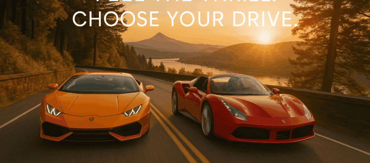 Lamborghini and Ferrari driving through Portland’s scenic highway