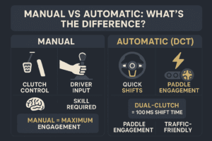 Side-by-side comparison of manual vs automatic exotic transmissions