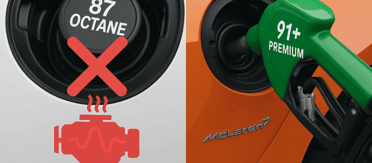 Comparison showing risks of misfueling exotic cars versus using premium gasoline