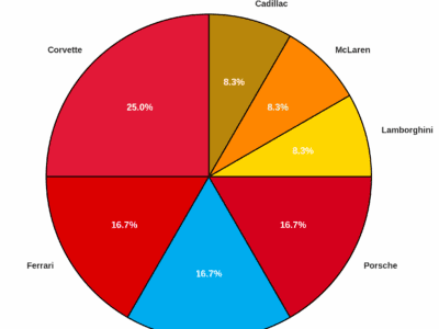 Pie chart showing Fisher Luxury Rental fleet brand distribution with Corvette leading at 25%