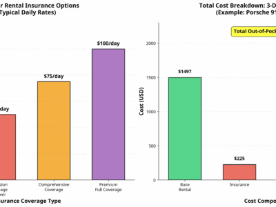 Exotic car rental insurance coverage options and total cost breakdown for 3-day rental