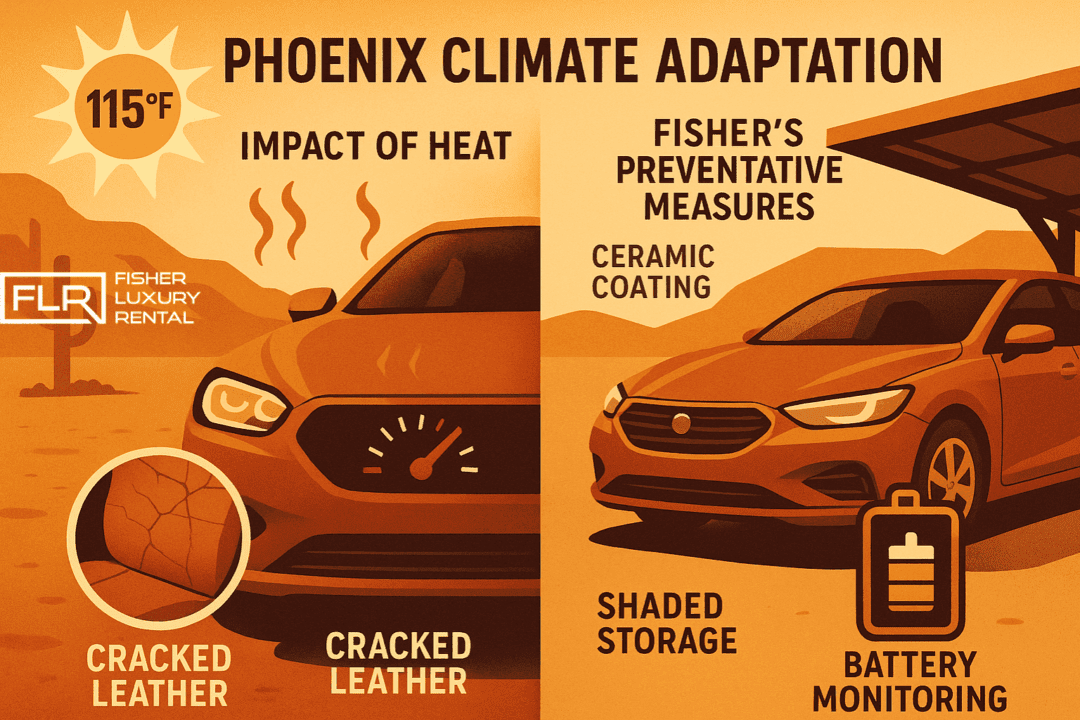 Comparison of luxury vehicle heat damage vs protected condition in Phoenix climate.