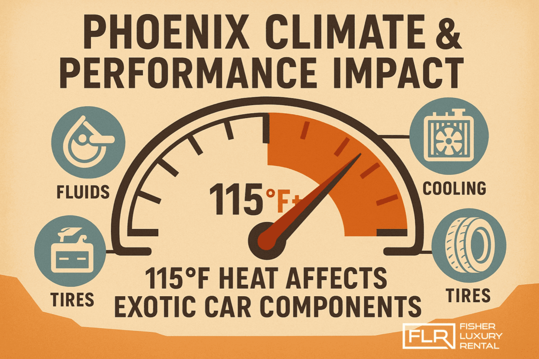 Diagram showing how extreme Phoenix heat affects exotic car performance and maintenance.