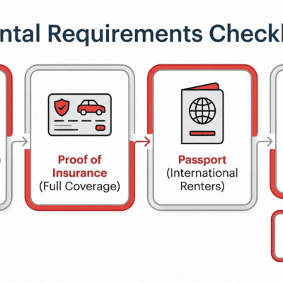 Icons showing required documents to rent an exotic car in Phoenix.