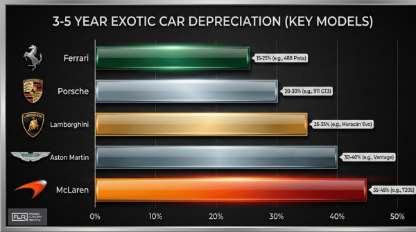 Chart comparing depreciation rates of Ferrari, Porsche, Lamborghini, Aston Martin, and McLaren.