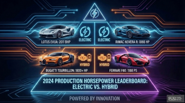 Visual hierarchy showing top production hypercars ranked by horsepower