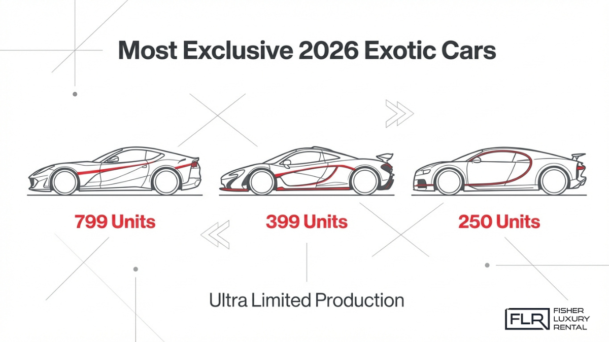 Limited production exotic cars 2026 showing rare Ferrari, McLaren, and Bugatti models with restricted unit numbers