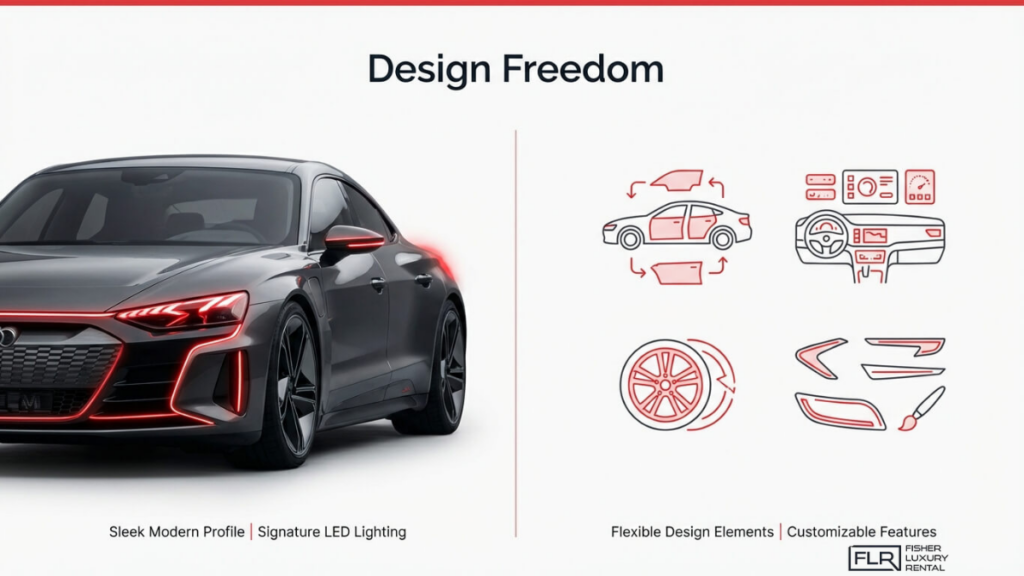 Luxury car design customization with LED lighting, sleek exterior styling, and flexible interior and exterior feature options