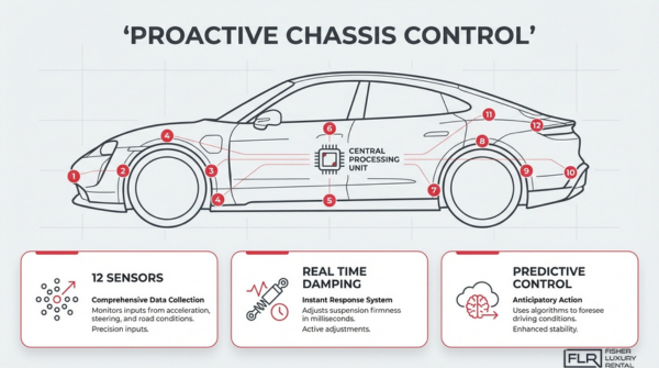 McLaren Proactive Chassis Control system with sensors, real-time suspension damping, and predictive handling technology