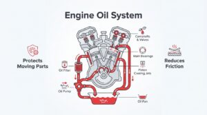 feature image of An engine oil system is the network of components that stores, pressurizes, filters, and circulates oil throughout an engine to protect its moving parts from friction, heat, and corrosion.