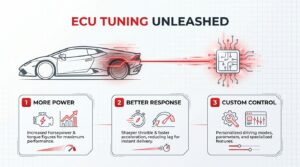 Feature Image of Lamborghini ECU tuning is the process of reconfiguring a factory engine control unit to unlock performance beyond the manufacturer's stock calibration, targeting parameters such as ignition timing, fuel delivery, boost pressure, and throttle mapping.