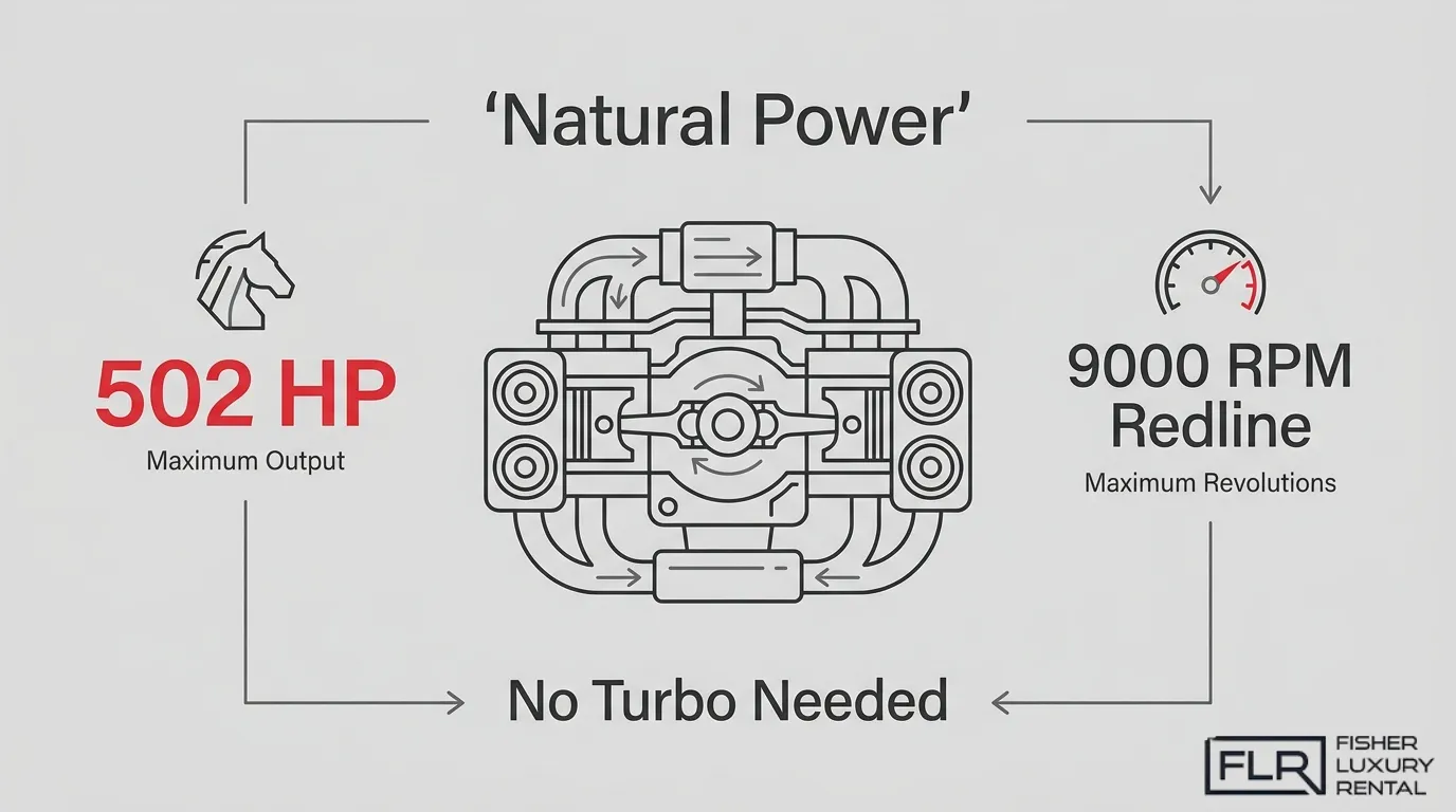 Porsche 911 GT3 naturally aspirated engine producing 502 horsepower with a 9,000 RPM redline