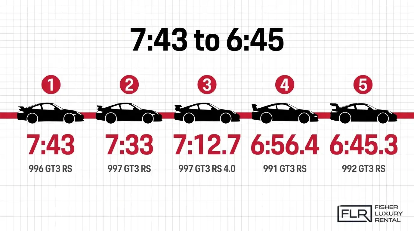 Porsche GT3 RS Nürburgring lap time evolution from 996 GT3 RS to 992 GT3 RS