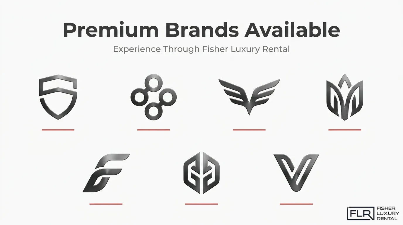 Luxury brands adaptive headlights infographic showing premium automotive lighting technology available through Fisher Luxury Rental.