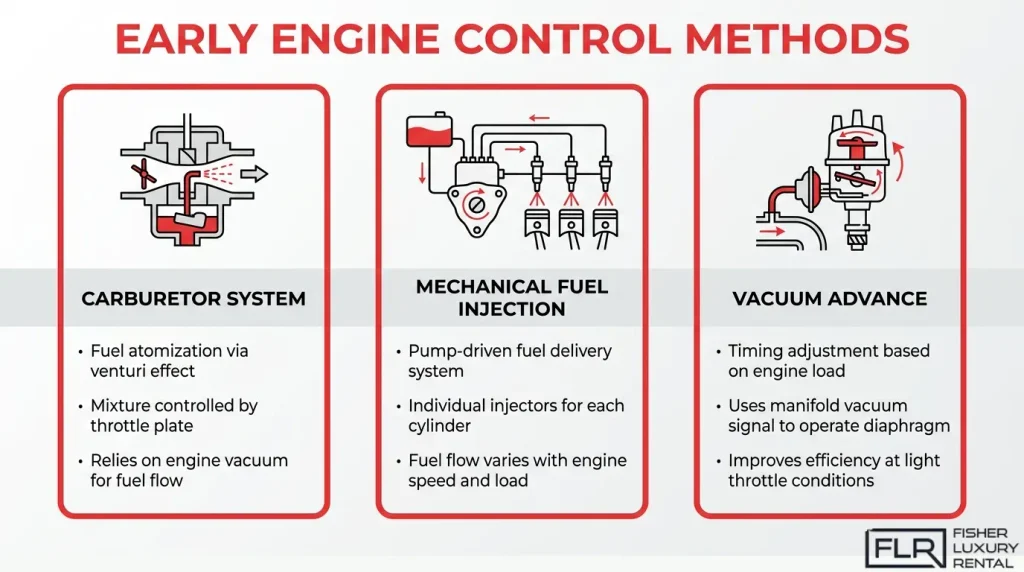 Early engine control methods including carburetors and mechanical fuel injection