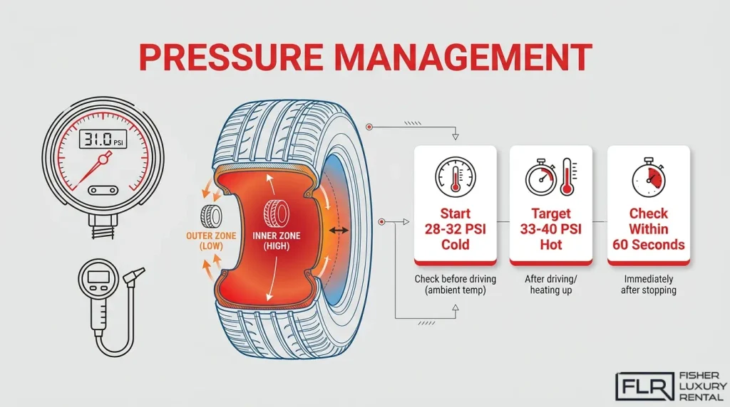 Porsche GT3 tire pressure management for track driving