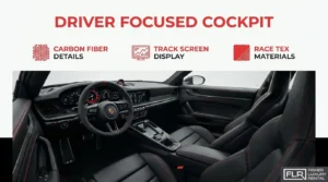 Porsche GT3 driver-focused cockpit with carbon fiber and Race-Tex details