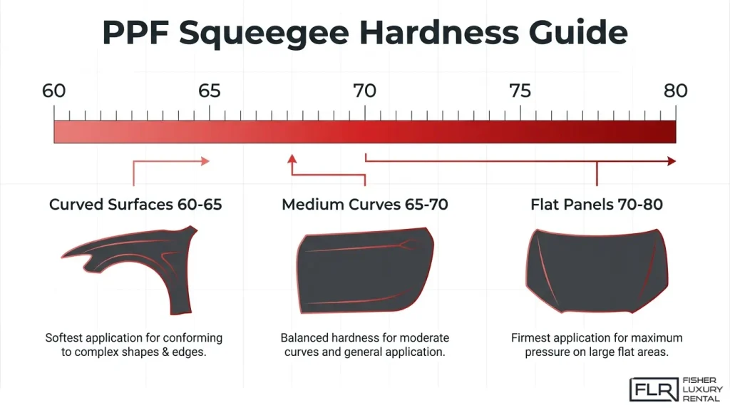 PPF squeegee hardness guide for curved and flat vehicle panels