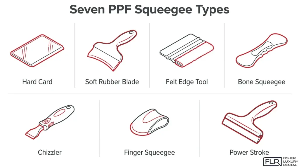 Seven types of PPF squeegees for paint protection film installation