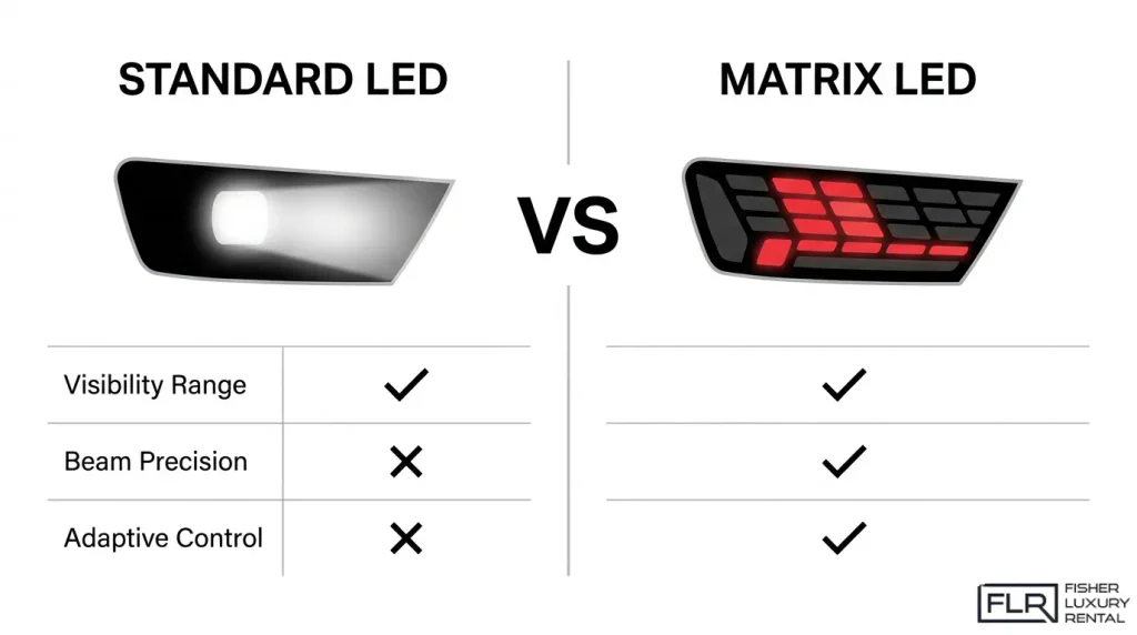 Standard LED vs Matrix LED headlight comparison