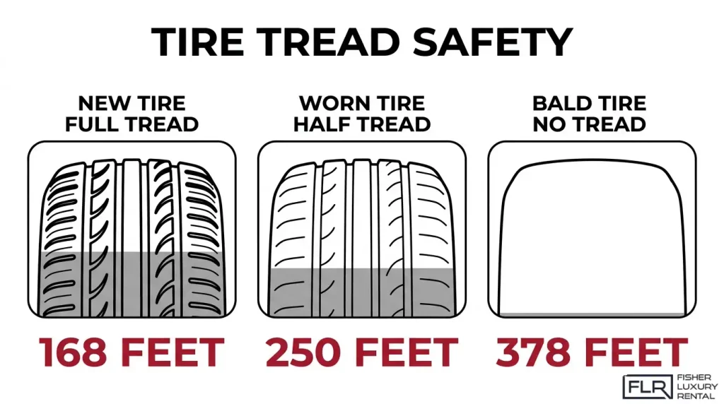 Tire tread wear impact on vehicle stopping distance