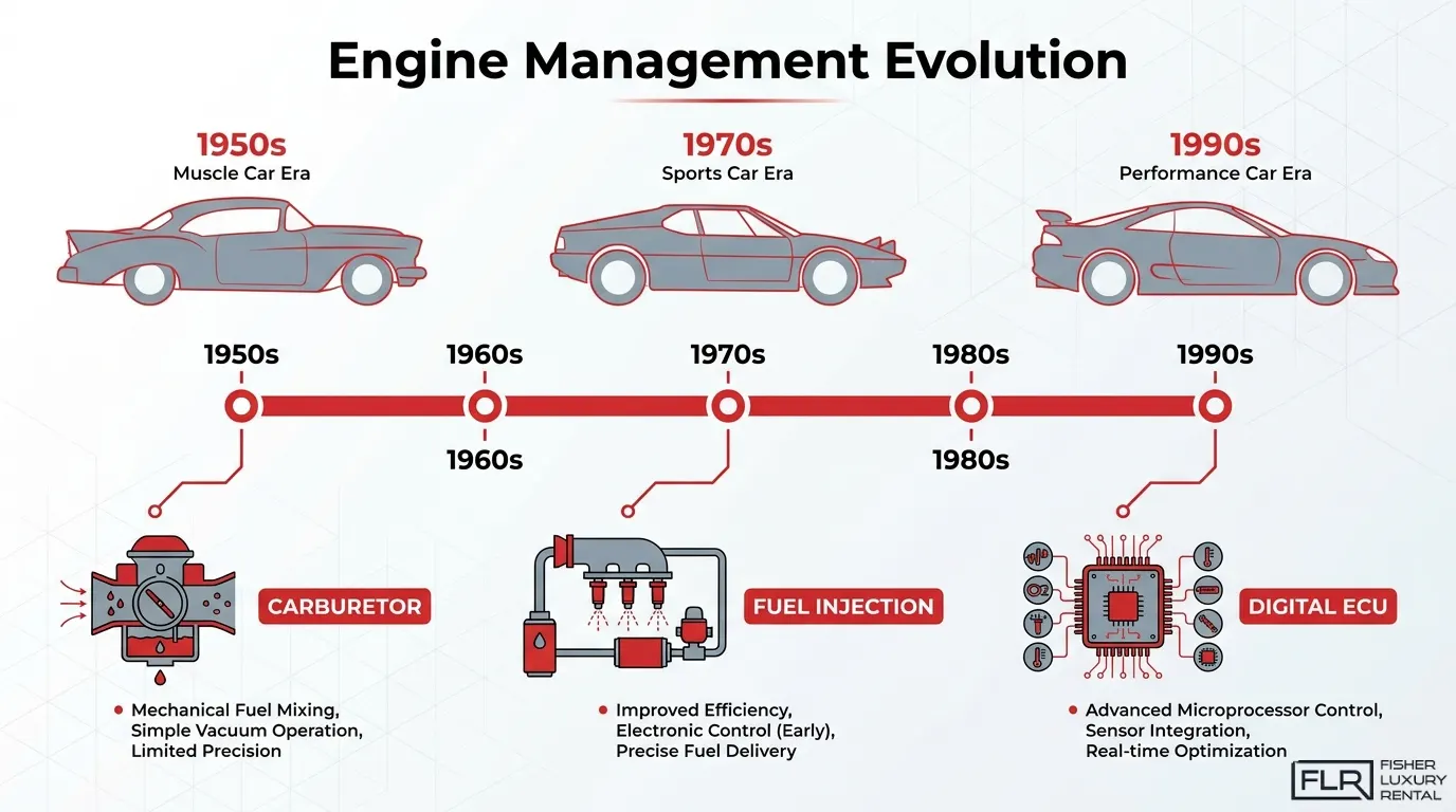 Evolution of engine management from carburetors to digital ECUs