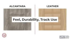 Alcantara vs leather comparison for car interiors focusing on feel, durability, and track use