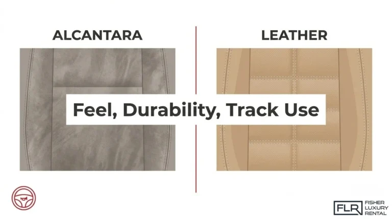 Alcantara vs leather comparison for car interiors focusing on feel, durability, and track use