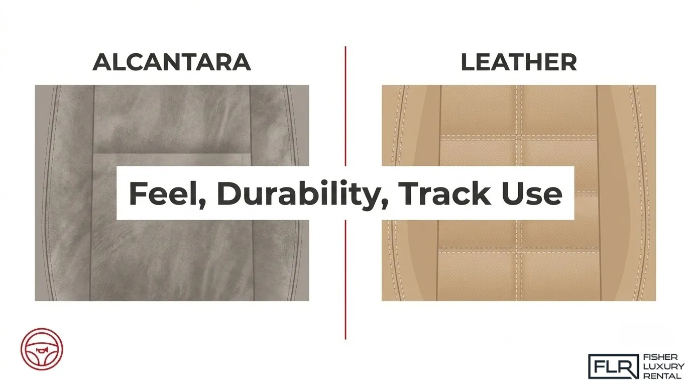 Alcantara vs leather comparison for car interiors focusing on feel, durability, and track use