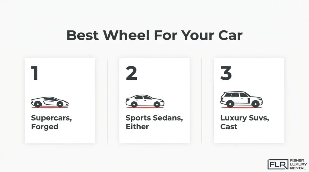 Best wheel types for supercars, sports sedans, and luxury SUVs comparing forged and cast wheels