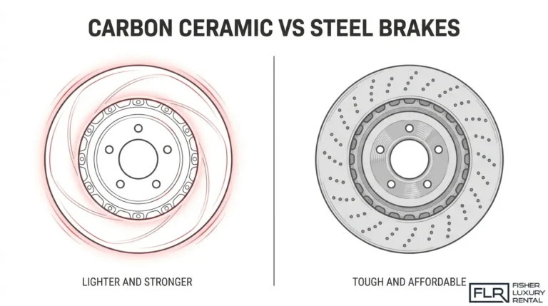 Carbon ceramic vs steel brakes comparison showing differences in performance, durability, and affordability