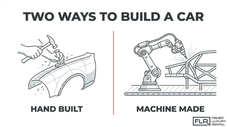 Hand-built car craftsmanship compared with machine-made automotive production
