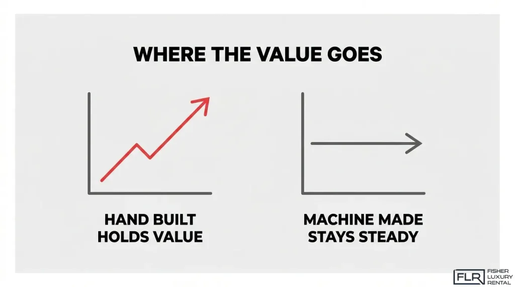 Hand-built versus machine-made car value comparison showing stronger value retention for hand-built vehicles