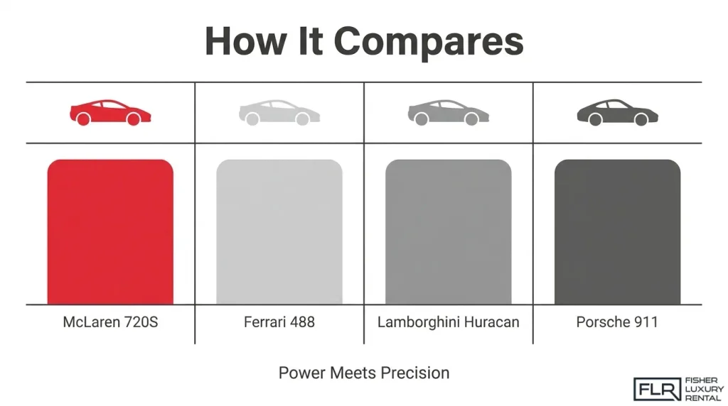 McLaren 720S comparison with Ferrari 488, Lamborghini Huracan, and Porsche 911 supercars