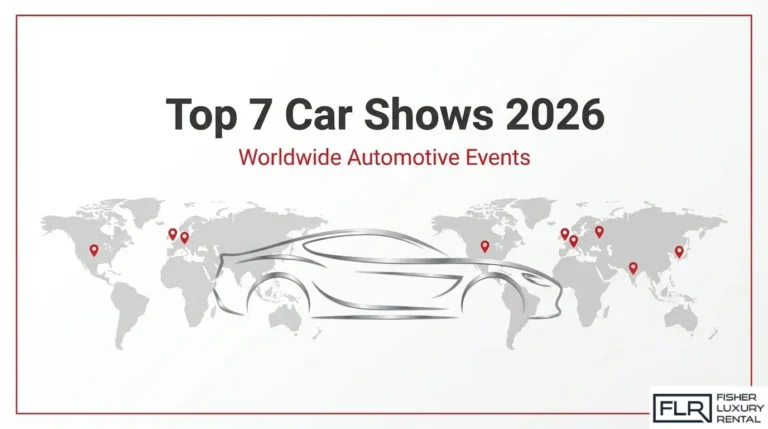 op 7 car shows worldwide in 2026 with automotive event locations marked on a world map
