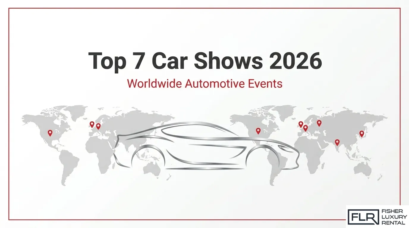 op 7 car shows worldwide in 2026 with automotive event locations marked on a world map